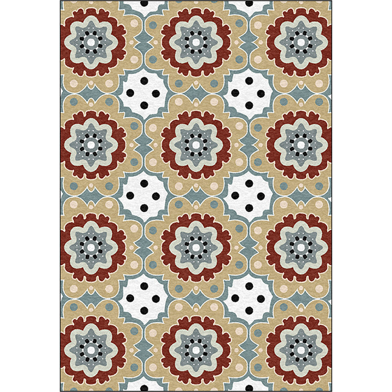 Persian plaid rug with floral yellow polyester rug machine washable non-slip rug for the living room