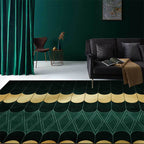 Funky Geometric Pattern Rug Gold and Green Simple Rug Polyester Washable Non-Slip Back Rug for Living Room