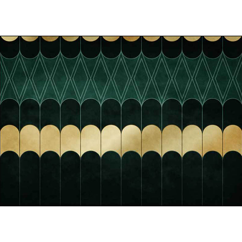 Funky Geometric Pattern Rug Gold and Green Simple Rug Polyester Washable Non-Slip Back Rug for Living Room