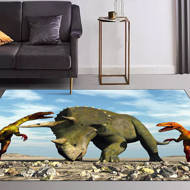 Blue modern carpet Polyester dinosaur and rhinoceros pattern carpet washable non-slip backing carpet for living room