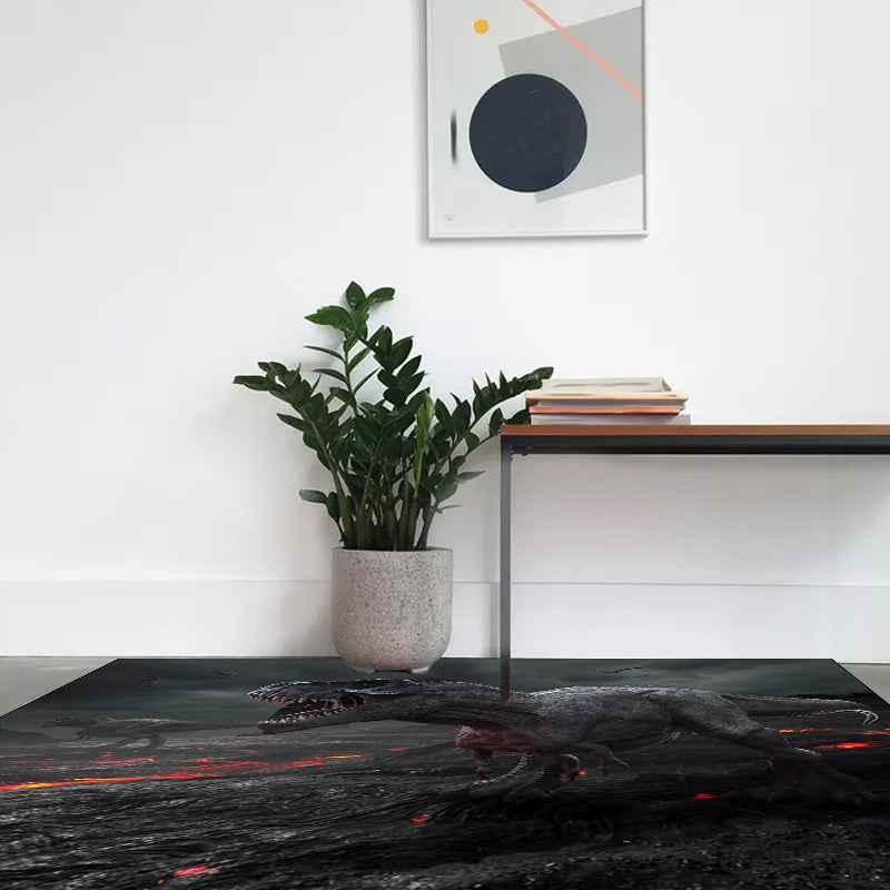Dark gray carpet with dinosaur pattern made of polyester Washable Non-slip backing Carpet for living room