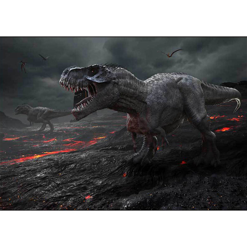 Dark gray carpet with dinosaur pattern made of polyester Washable Non-slip backing Carpet for living room