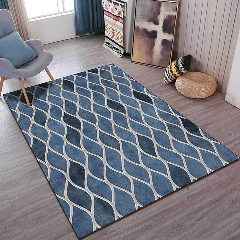 Funky geometric pattern rug blue Nordic rug polyester washable non-slip back rug for bedroom