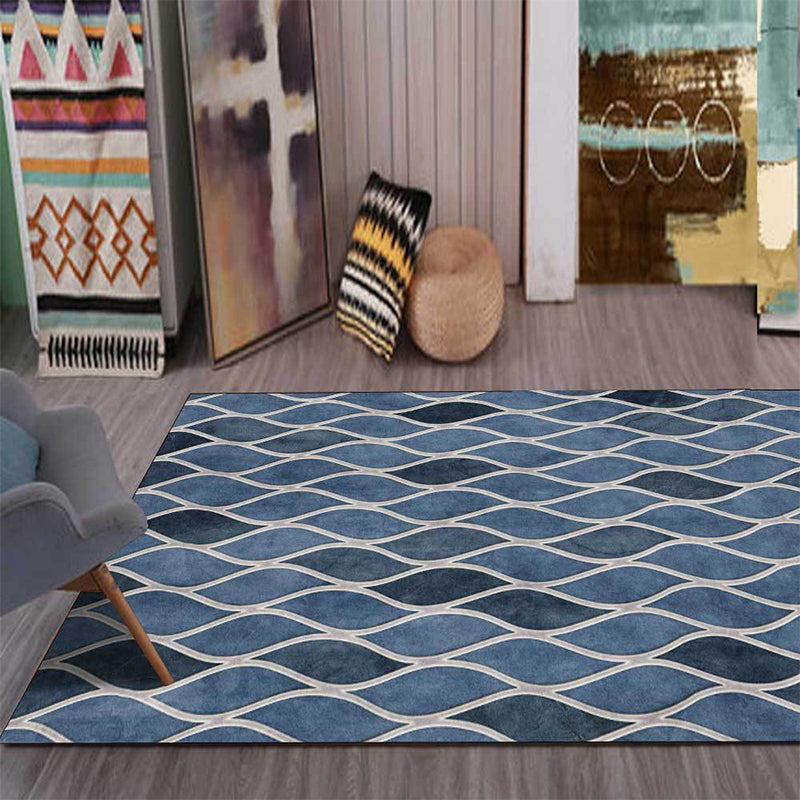 Funky geometric pattern rug blue Nordic rug polyester washable non-slip back rug for bedroom