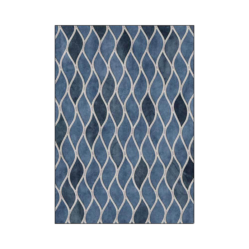 Funky geometric pattern rug blue Nordic rug polyester washable non-slip back rug for bedroom
