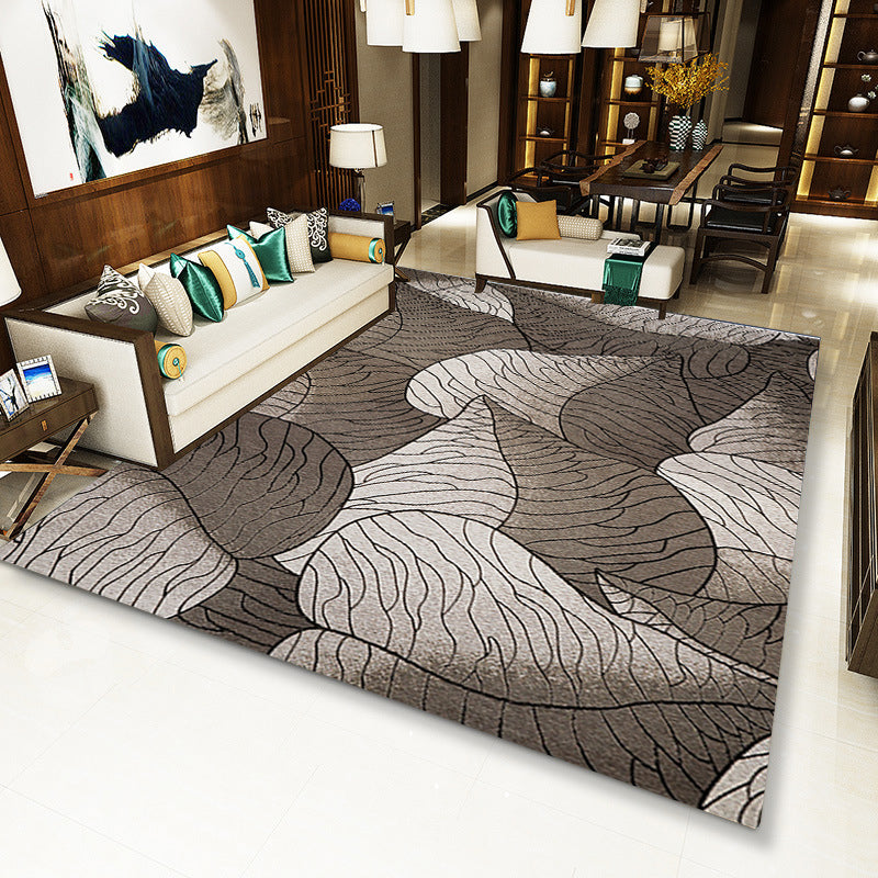 Brown and Gray Modern Rug Polyester Botanical Leaf Pattern Rug Washable Non-Slip Backing Rug for Living Room