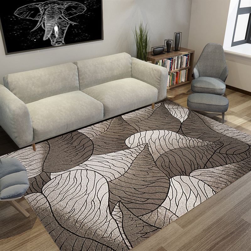 Brown and Gray Modern Rug Polyester Botanical Leaf Pattern Rug Washable Non-Slip Backing Rug for Living Room