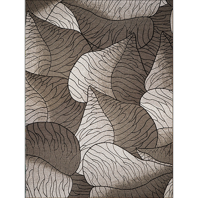 Brown and Gray Modern Rug Polyester Botanical Leaf Pattern Rug Washable Non-Slip Backing Rug for Living Room
