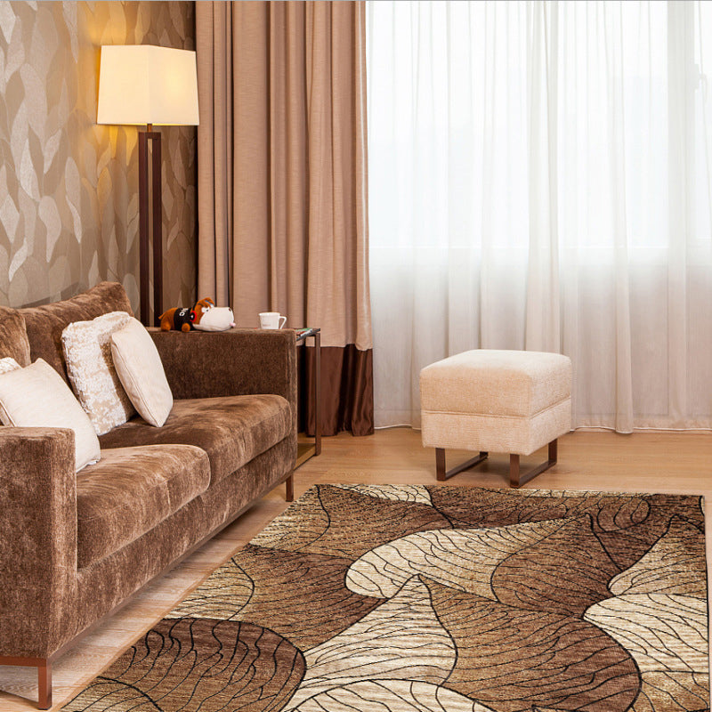 Brown and Gray Modern Rug Polyester Botanical Leaf Pattern Rug Washable Non-Slip Backing Rug for Living Room