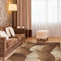 Brown and Gray Modern Rug Polyester Botanical Leaf Pattern Rug Washable Non-Slip Backing Rug for Living Room