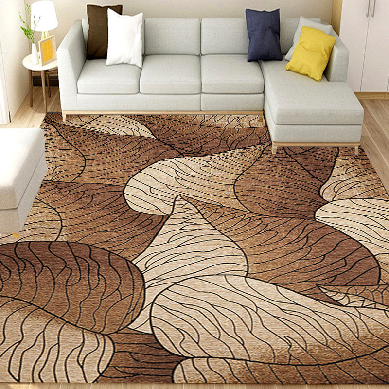 Brown and Gray Modern Rug Polyester Botanical Leaf Pattern Rug Washable Non-Slip Backing Rug for Living Room