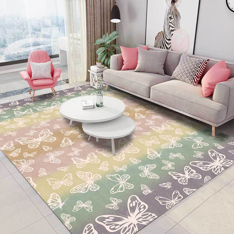 Multicolor Modern Rug Polyester Butterfly Pattern Rug Washable Non-Slip Back Rug for Living Room