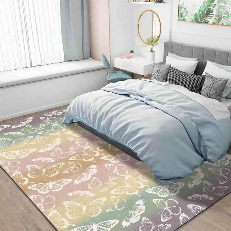 Multicolor Modern Rug Polyester Butterfly Pattern Rug Washable Non-Slip Back Rug for Living Room