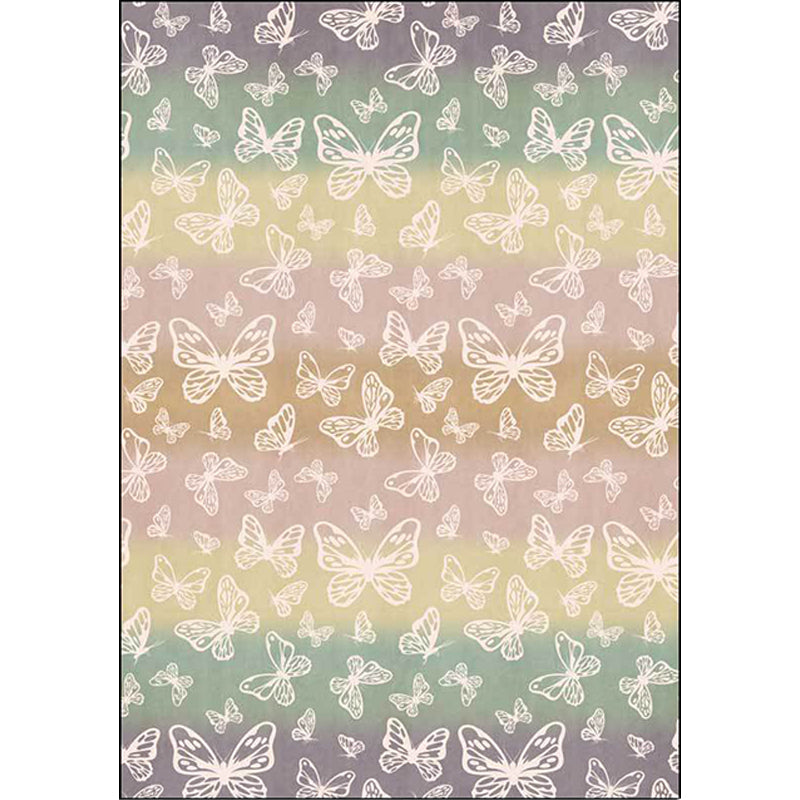 Multicolor Modern Rug Polyester Butterfly Pattern Rug Washable Non-Slip Back Rug for Living Room