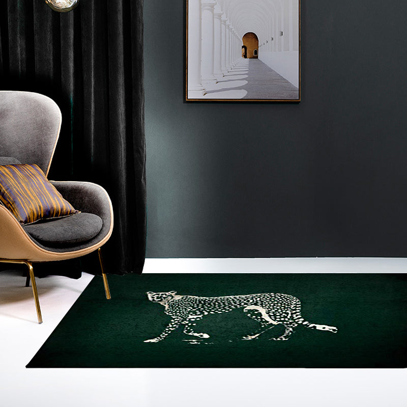 Dark green contemporary rug polyester leopard print rug washable non-slip backing rug for the living room