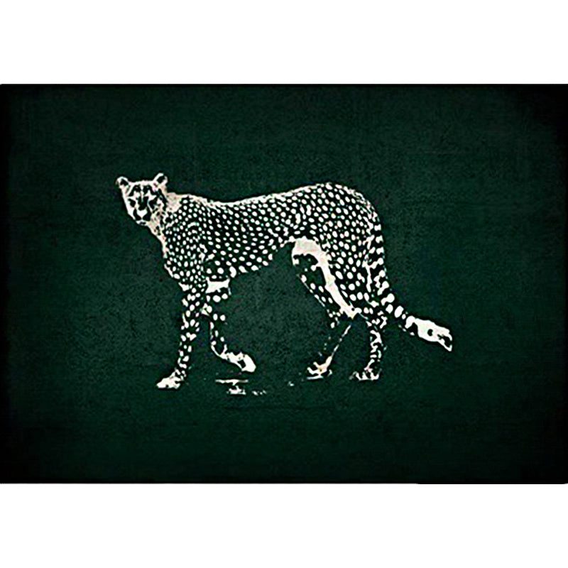 Dark green contemporary rug polyester leopard print rug washable non-slip backing rug for the living room