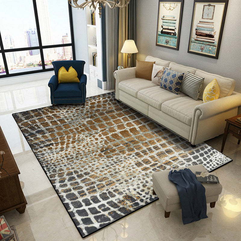 Modern Crocodile Print Carpet Brown Polyester Carpet Machine Washable Non-Slip Carpet for the Bedroom