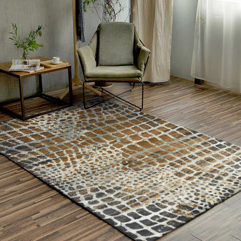 Modern Crocodile Print Carpet Brown Polyester Carpet Machine Washable Non-Slip Carpet for the Bedroom