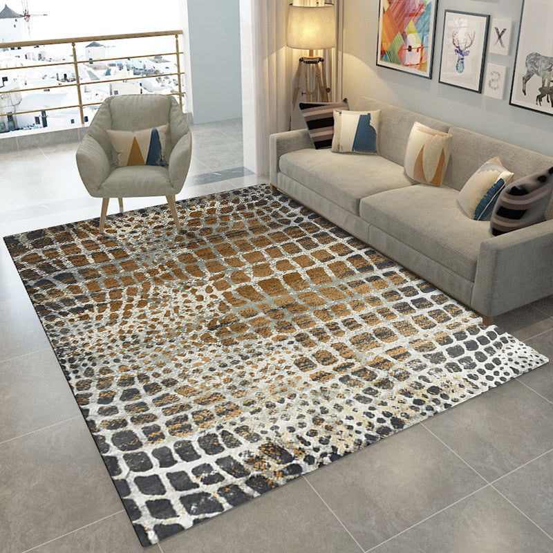 Modern Crocodile Print Carpet Brown Polyester Carpet Machine Washable Non-Slip Carpet for the Bedroom