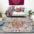 Orange Moroccan Carpet Polyester Medallion Pattern Carpet Washable Non-Slip Base Carpet for Living Room