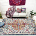 Orange Moroccan Carpet Polyester Medallion Pattern Carpet Washable Non-Slip Base Carpet for Living Room