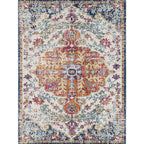 Orange Moroccan Carpet Polyester Medallion Pattern Carpet Washable Non-Slip Base Carpet for Living Room