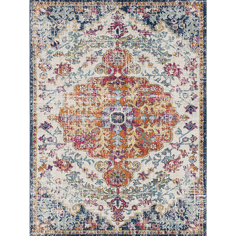 Orange Moroccan Carpet Polyester Medallion Pattern Carpet Washable Non-Slip Back Carpet for the Living Room