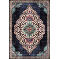 Vintage Medallion Pattern Rug Black Polyester Rug Machine Washable Non-Slip Rug for the Living Room