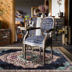 Vintage Medallion Pattern Rug Black Polyester Rug Machine Washable Non-Slip Rug for the Living Room