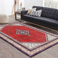 Tribal Medallion Pattern Rug Red Mediterranean Rug Polyester Machine Washable Non-Slip Rug for the Bedroom