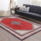 Tribal Medallion Pattern Rug Red Mediterranean Rug Polyester Machine Washable Non-Slip Rug for the Bedroom