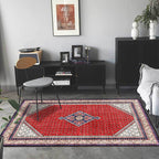 Tribal Medallion Pattern Rug Red Mediterranean Rug Polyester Machine Washable Non-Slip Rug for the Bedroom