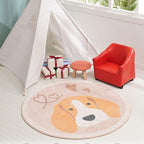 Yellow Children's Floor Rug Polyester Dog and Heart Print Washable Non-Slip Back Carpet for Children's Room