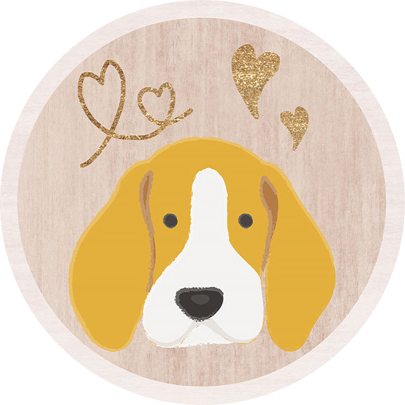 Yellow Children's Floor Rug Polyester Dog and Heart Print Washable Non-Slip Back Carpet for Children's Room