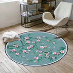 Retro Floral Pattern rug with bird and leaf Blue Oriental rug Polyester Washable Non-slip backing rug for living room