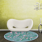 Retro Floral Pattern rug with bird and leaf Blue Oriental rug Polyester Washable Non-slip backing rug for living room