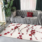 Vintage Floral Pattern Rug Beige and Red Polyester Rug Machine Washable Non-Slip Rug for the Living Room