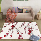 Vintage Floral Pattern Rug Beige and Red Polyester Rug Machine Washable Non-Slip Rug for the Living Room