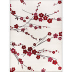 Vintage Floral Pattern Rug Beige and Red Polyester Rug Machine Washable Non-Slip Rug for the Living Room