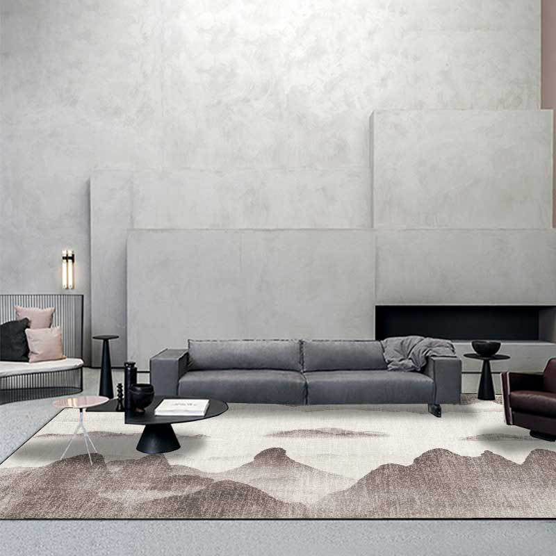 Traditional mountain pattern rug brown and gray oriental rug polyester machine washable anti-slip coating rug for the living room