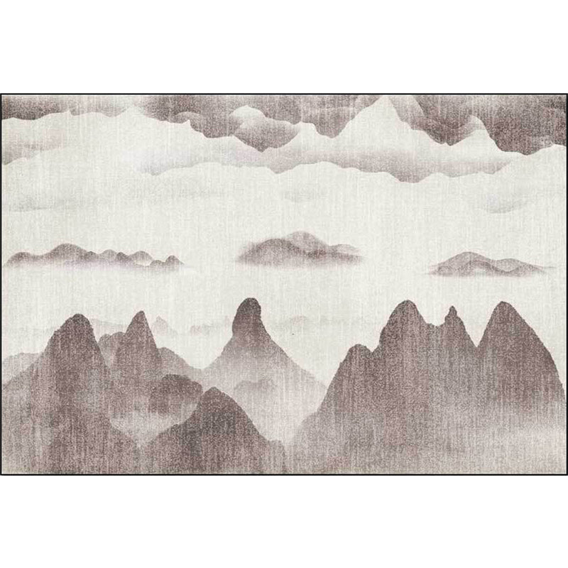 Traditional mountain pattern rug brown and gray oriental rug polyester machine washable anti-slip coating rug for the living room