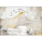 Vintage Swirl Stripe pattern rug with bird and character yellow polyester rug machine washable non-slip rug for the bedroom