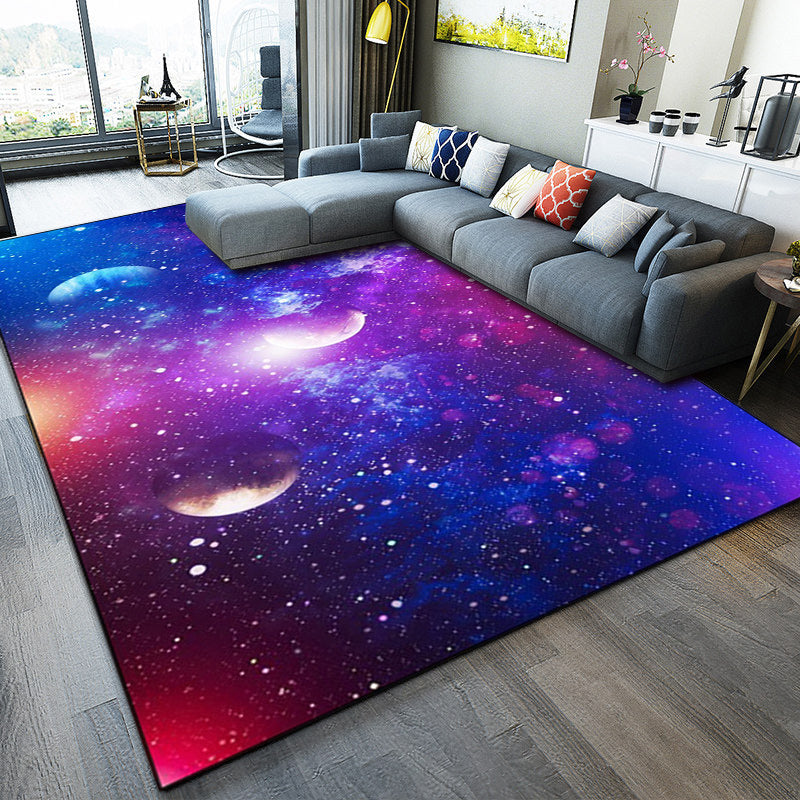 Casual modern rug in blue space galaxy pattern rug polyester washable rug for home decor