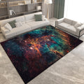 Minimalist modern rug in green and orange with fog pattern from space made of polyester non-slip rug for home decor