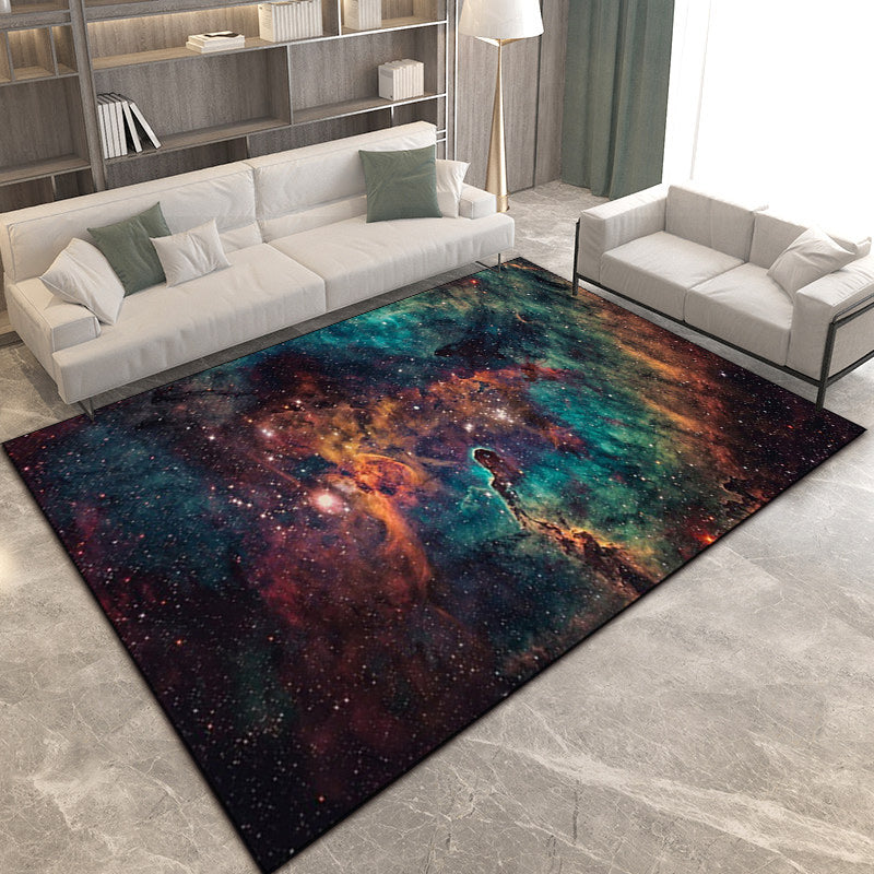 Minimalist modern rug in green and orange with fog pattern from space made of polyester non-slip rug for home decor