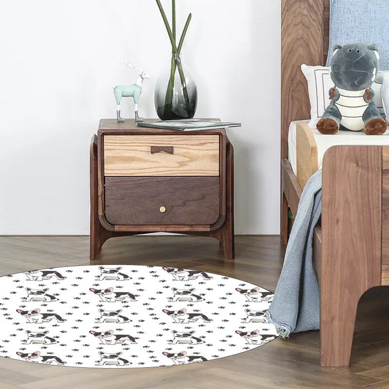 Kids Bedroom Rug in White Animal Dog Paw Print Rug Polyester Non-Slip Backing Pet-Friendly Rug