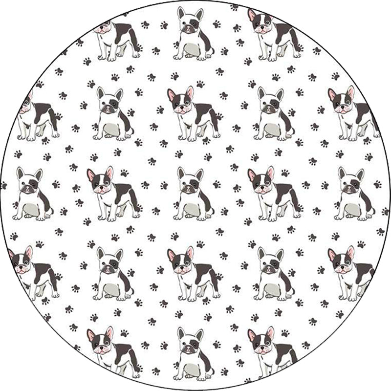 Kids Bedroom Rug in White Animal Dog Paw Print Rug Polyester Non-Slip Backing Pet-Friendly Rug