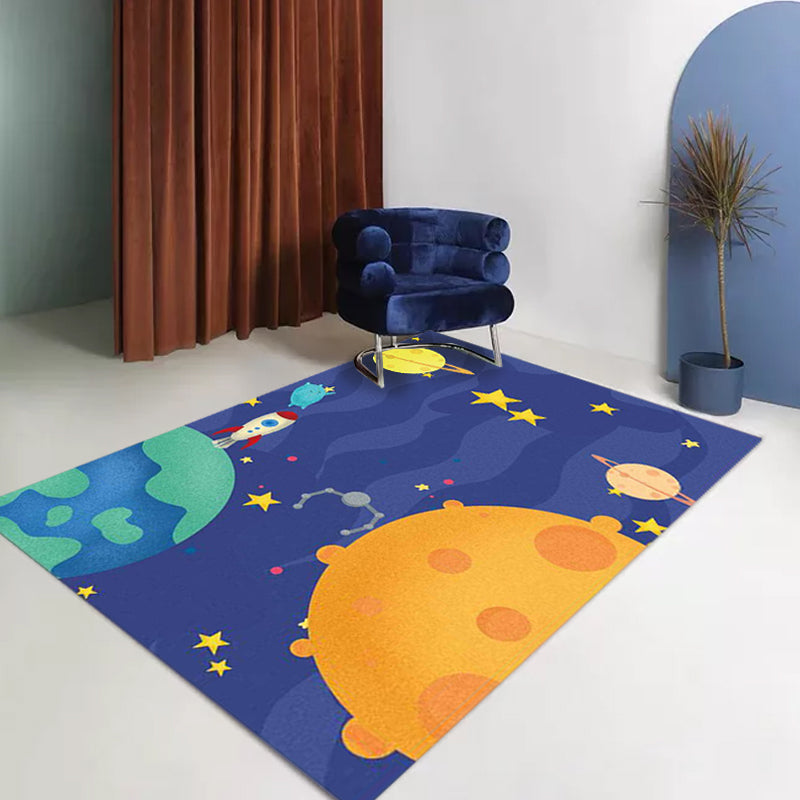 Purple Children's Room Carpet Kids Space Planet Star Airplane Pattern Area Rug Polyester Non-Slip Back Carpet