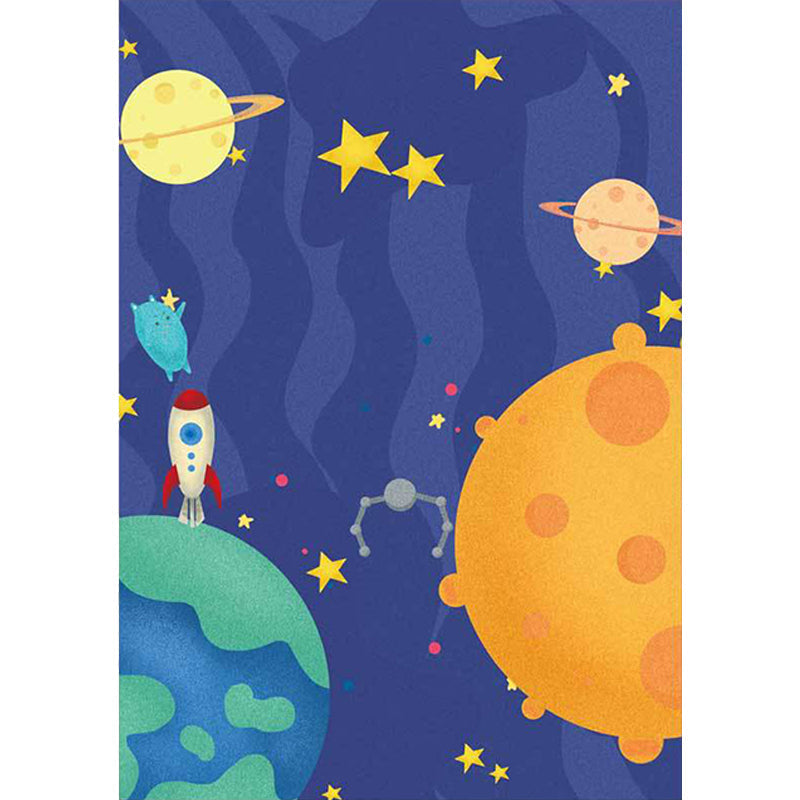 Purple Children's Room Carpet Kids Space Planet Star Airplane Pattern Area Rug Polyester Non-Slip Back Carpet