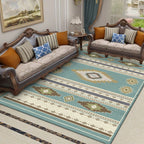 Unique geometric pattern rug Blue and Green Vintage rug Polyester Washable Non-slip backing Rug for bedroom